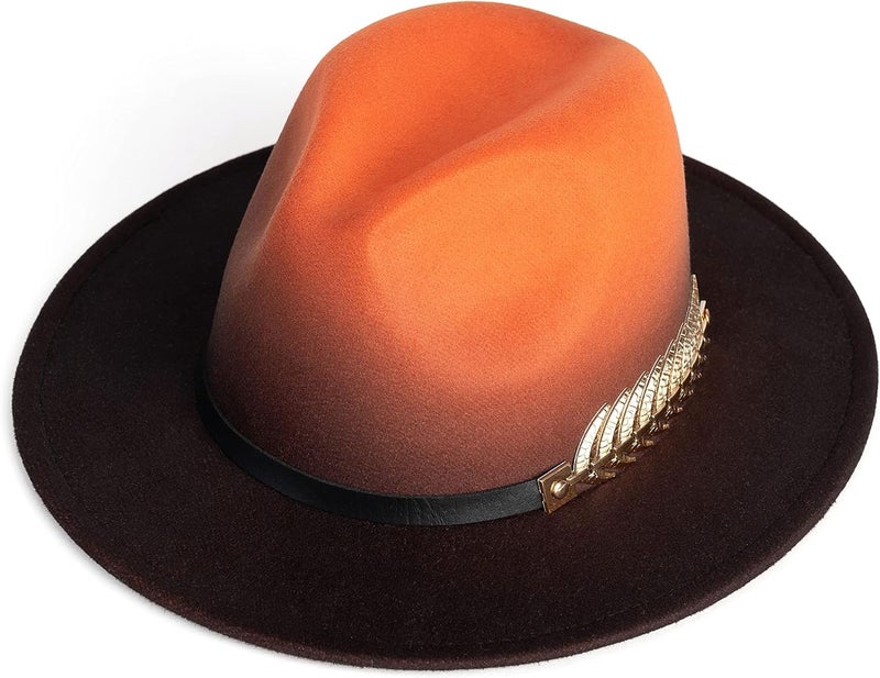 Gossifan Women Gradient Color Fedora Wide Brim Felt Panama Hat with Belt Buckle - Image 2